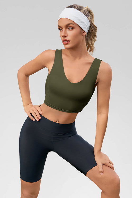 Aoysky Womens Army Green V Neck Workout Tank