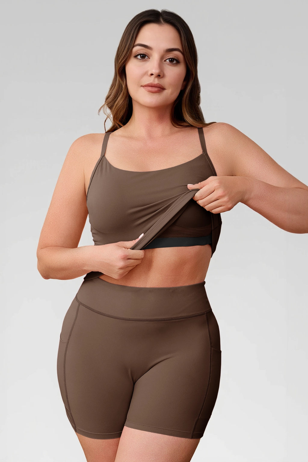 Aoysky Womens Brown Plus Size Workout Set