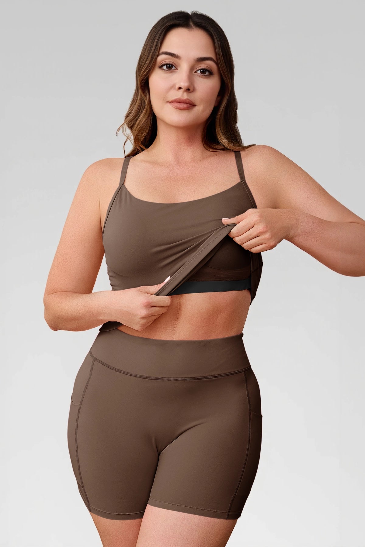 Aoysky Womens Brown Plus Size Workout Set