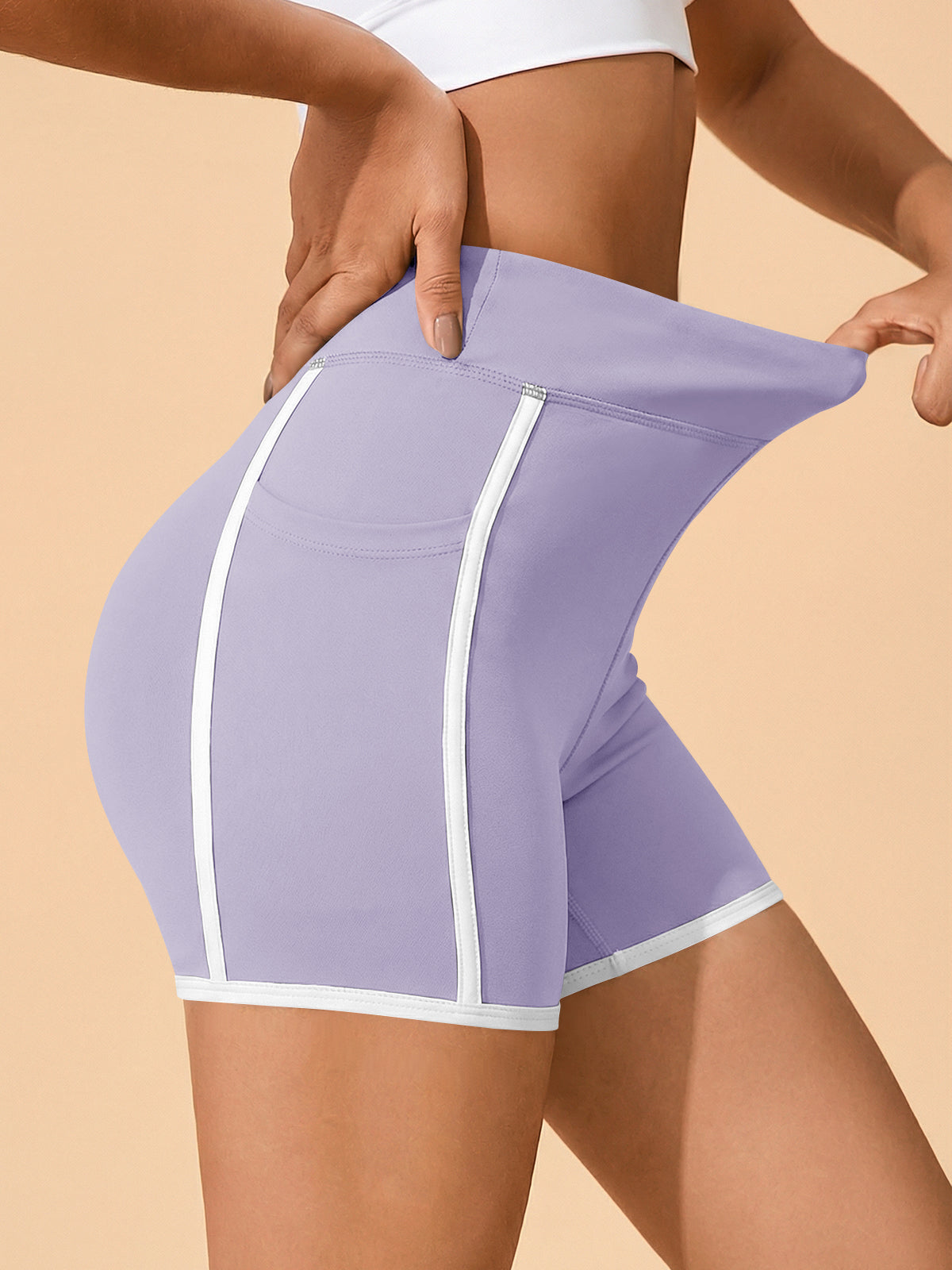 Aoysky Womens Light Purple High Waist Biker Shorts