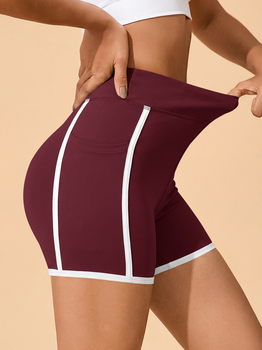 Aoysky Womens Burgundy High Waist Biker Shorts
