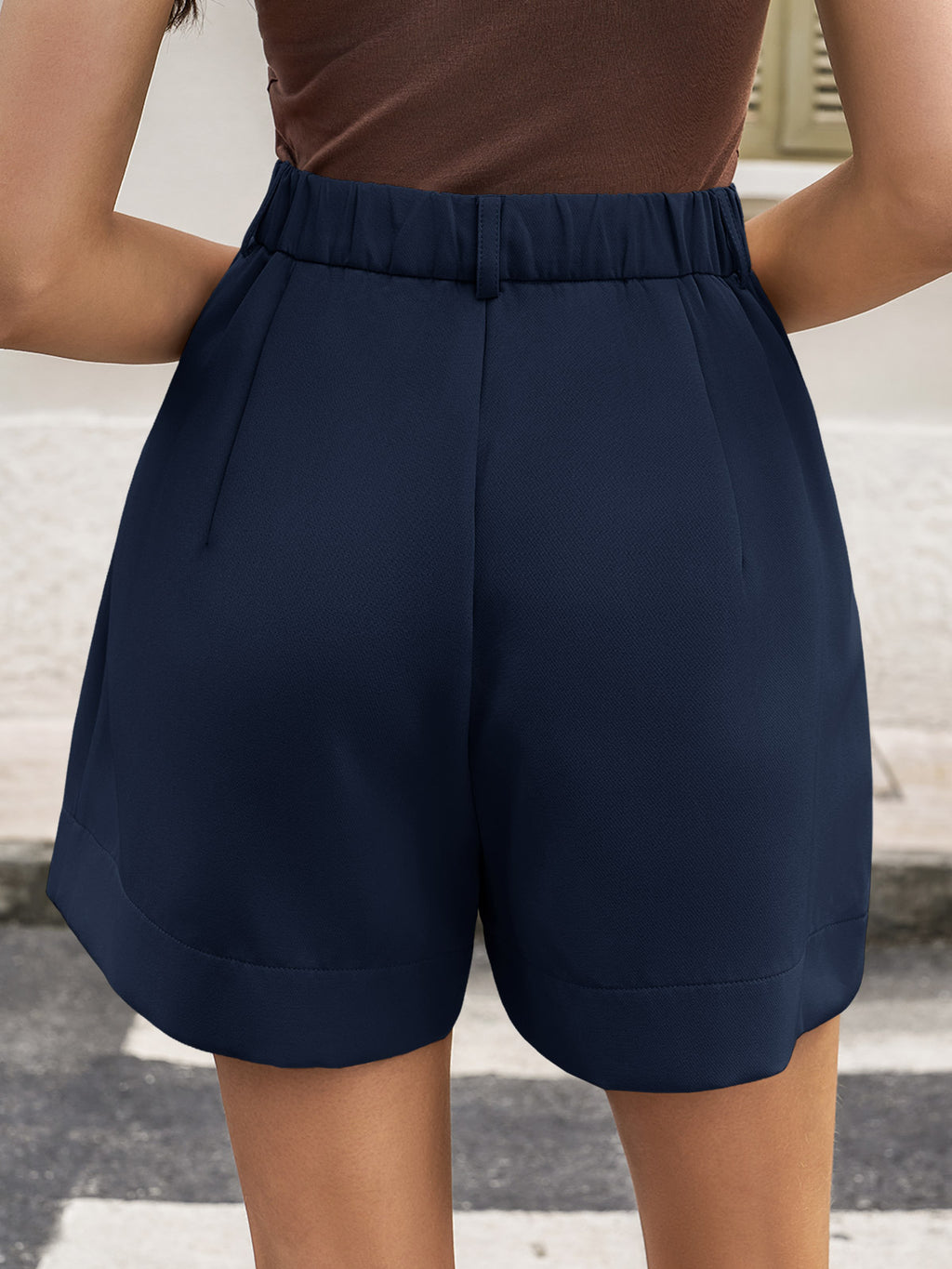Aoysky Womens Dark Blue Pleated Dress Shorts