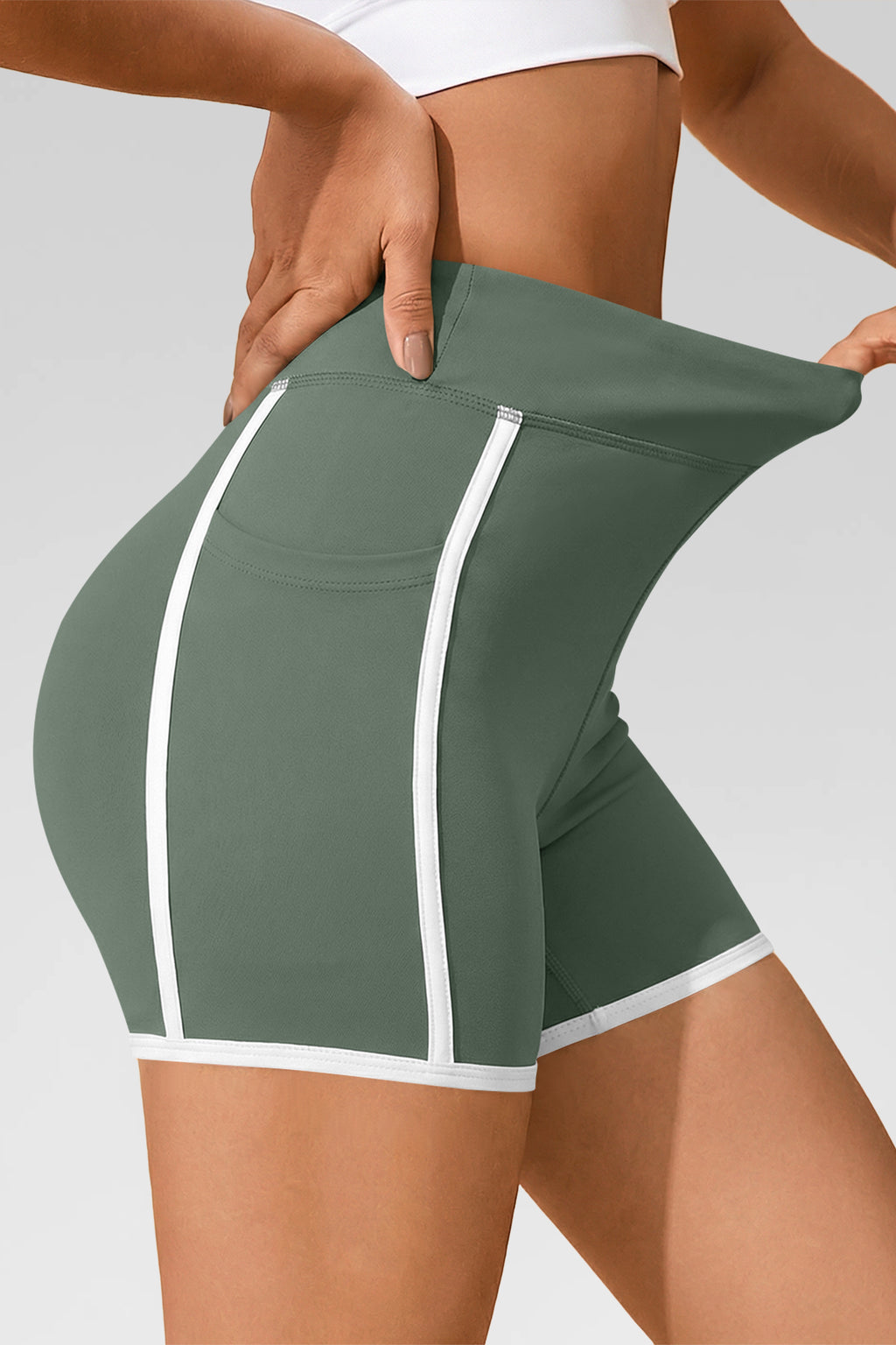 Aoysky Womens Green High Waist Biker Shorts