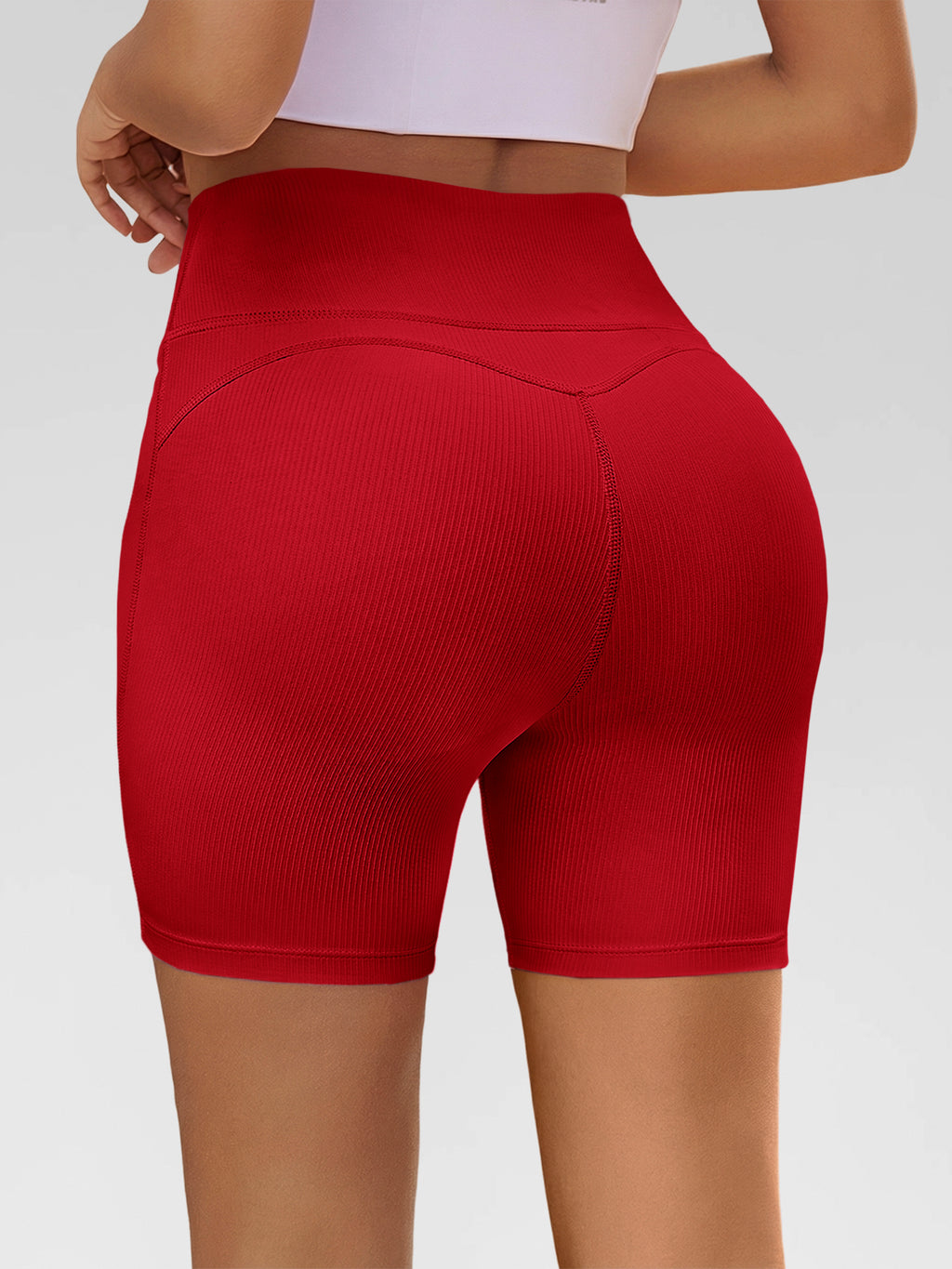Aoysky Womens Red Ribbed Biker Shorts