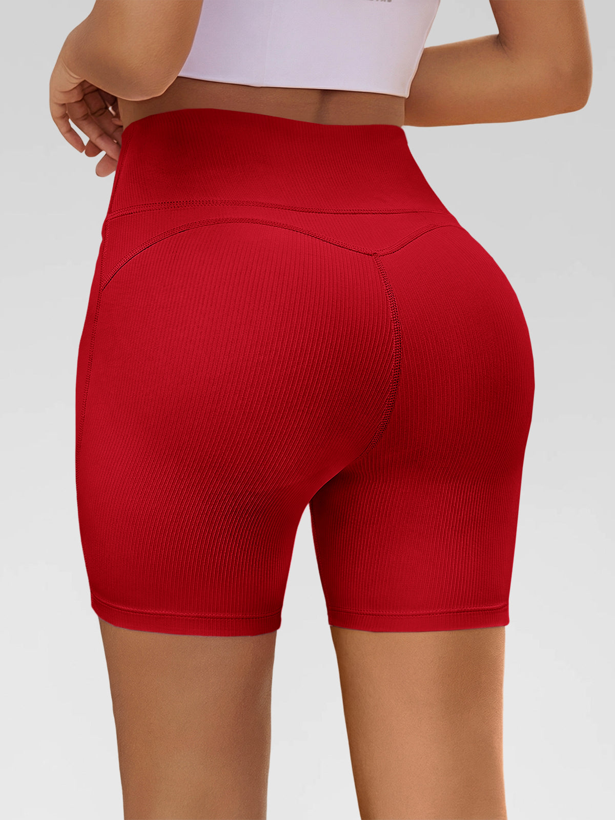 Aoysky Womens Red Ribbed Biker Shorts