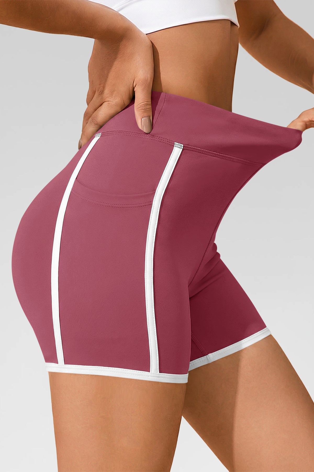 Aoysky Womens Dark Pink High Waist Biker Shorts