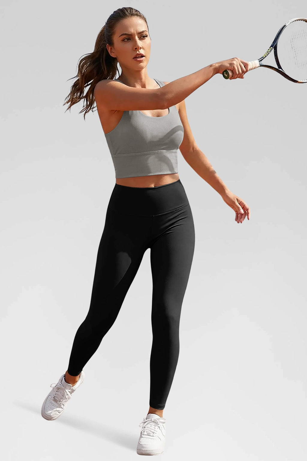 Aoysky Womens Grey Ribbed Racerback Tank