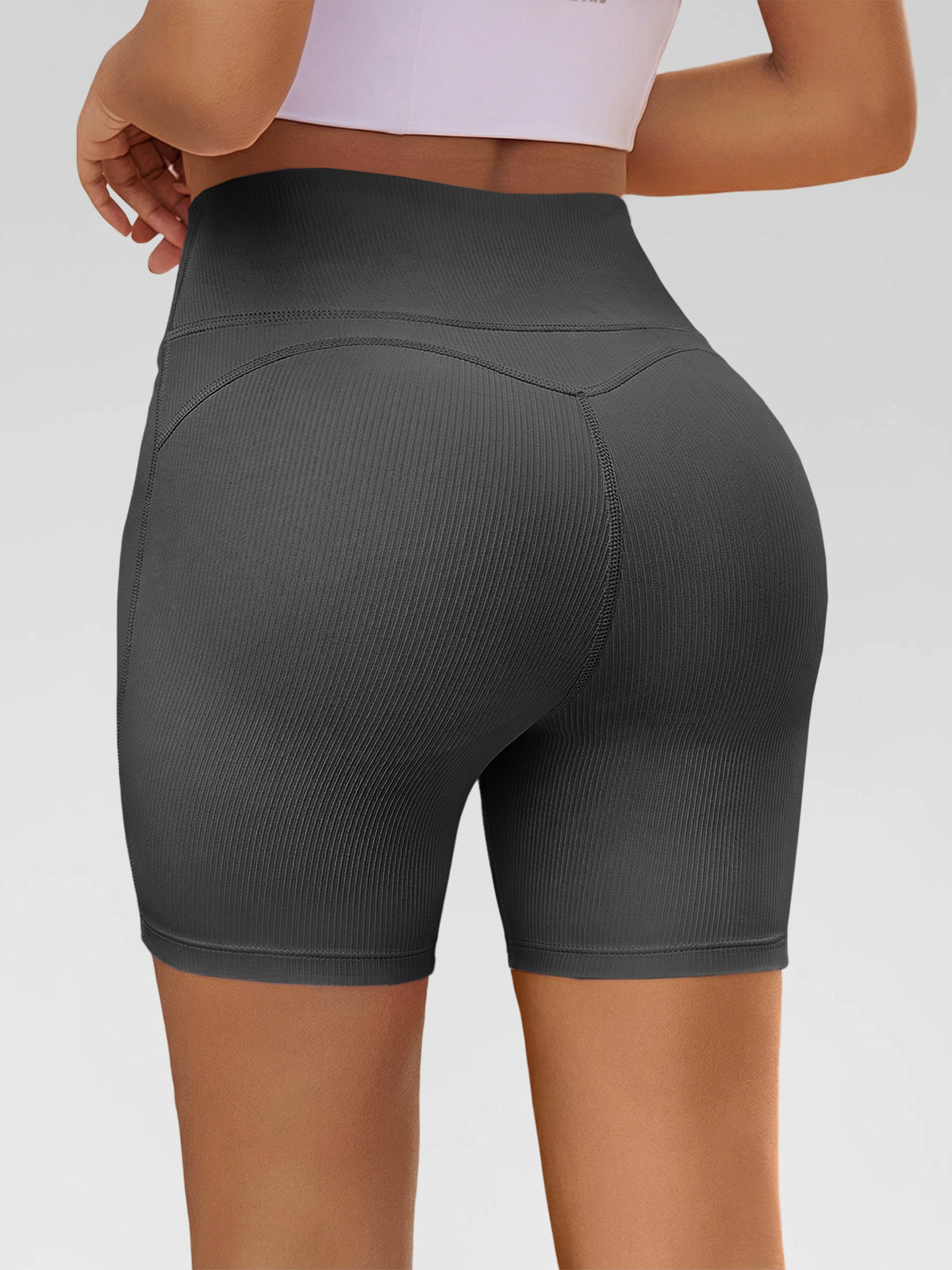 Aoysky Womens Grey Ribbed Biker Shorts
