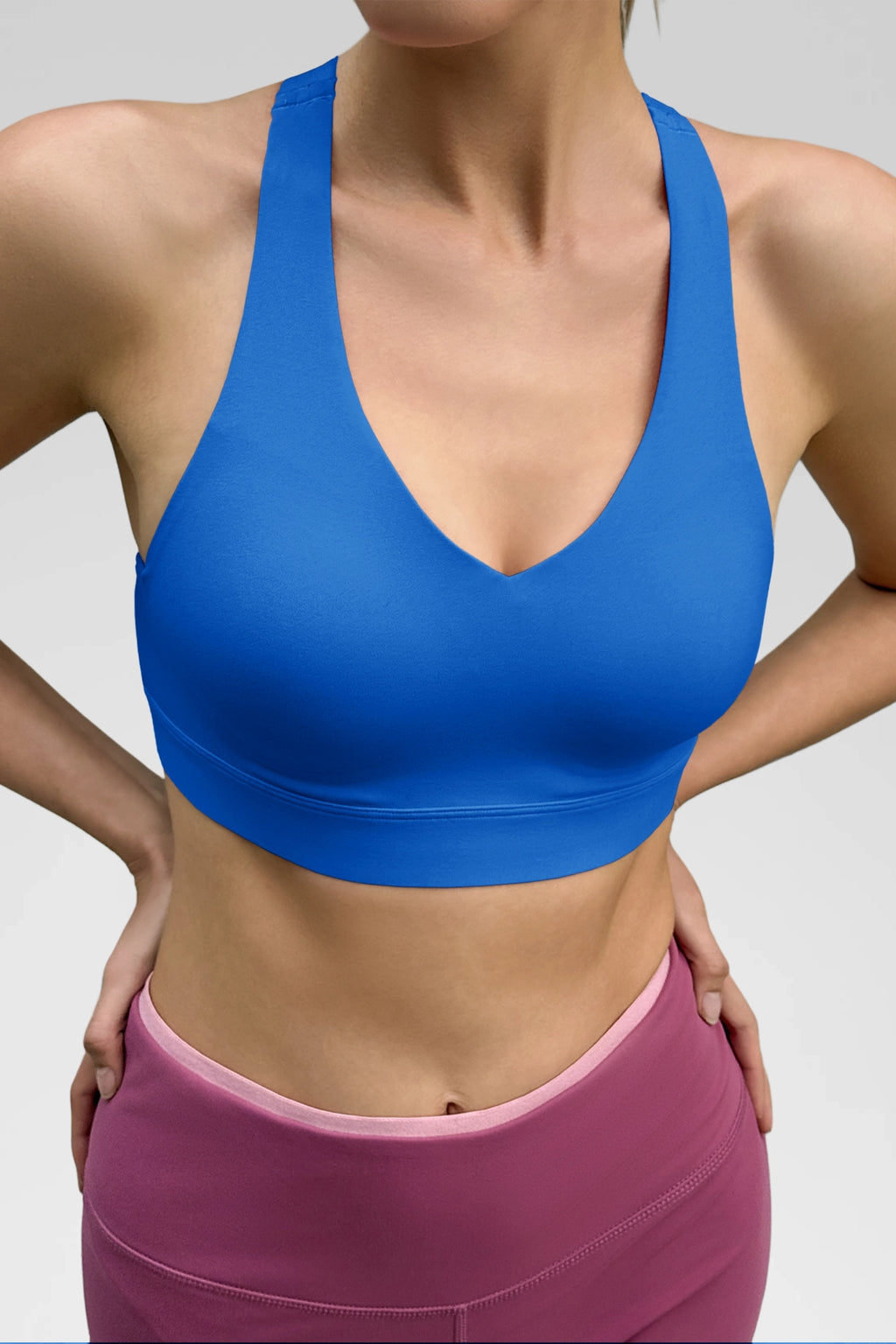 Aoysky Womens Blue V Neck Yoga Bra
