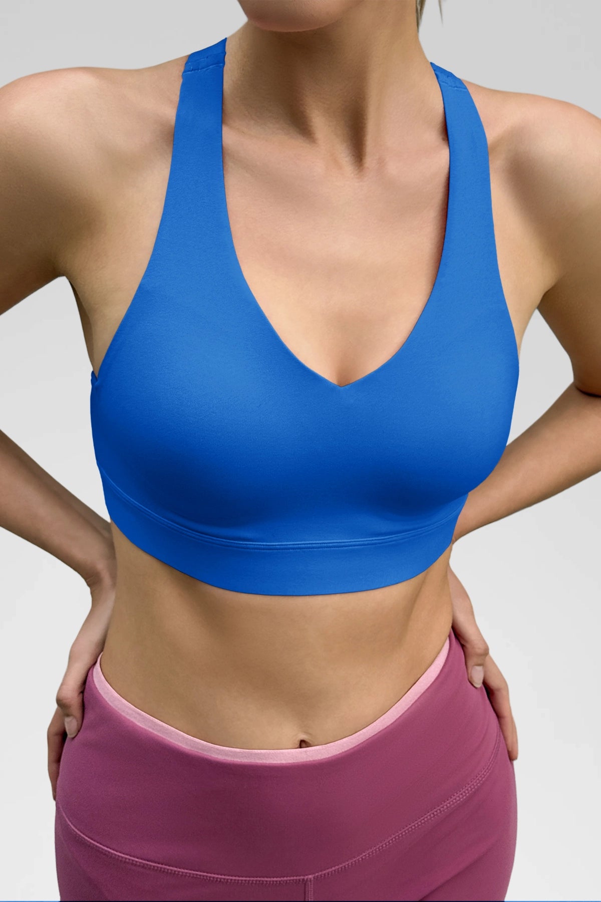 Aoysky Womens Blue V Neck Yoga Bra
