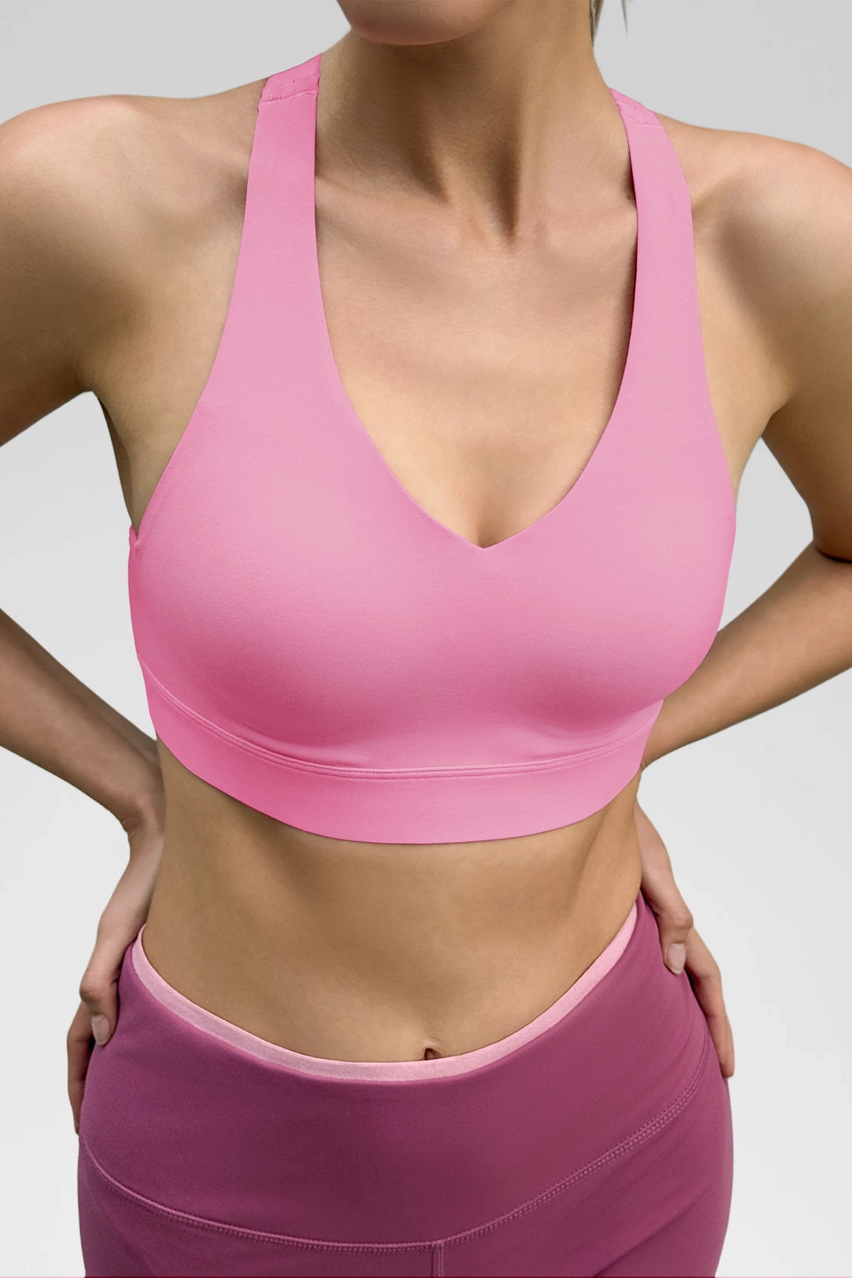 Aoysky Womens Pink V Neck Yoga Bra
