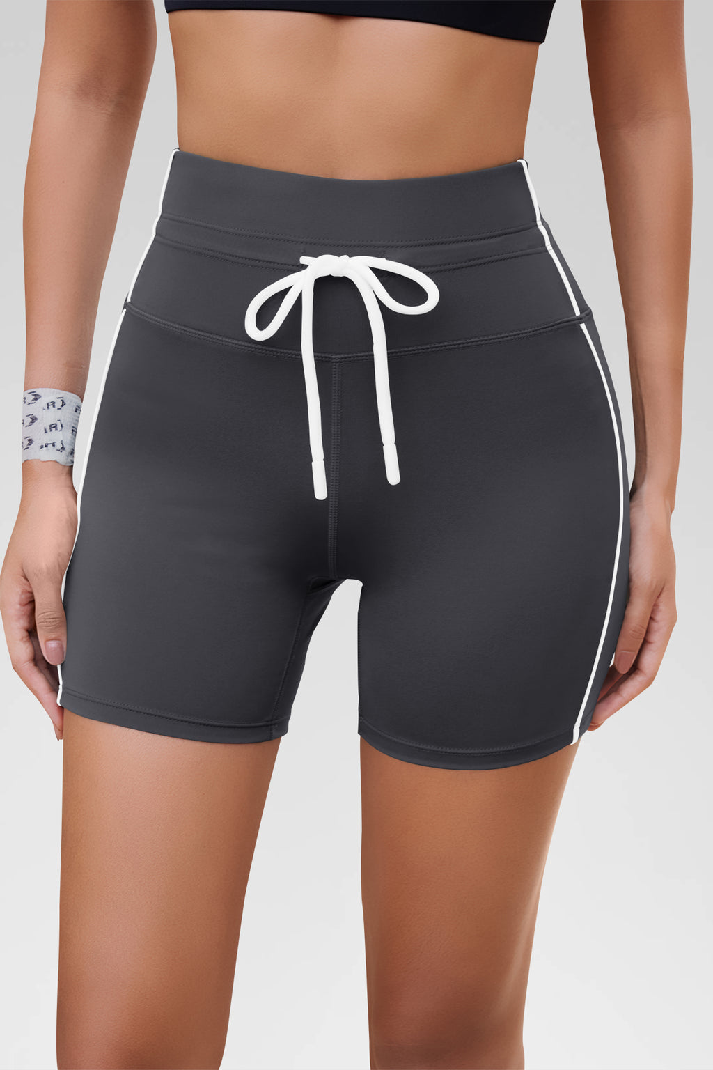 Aoysky Womens Dark Grey Drawstring Biker Shorts