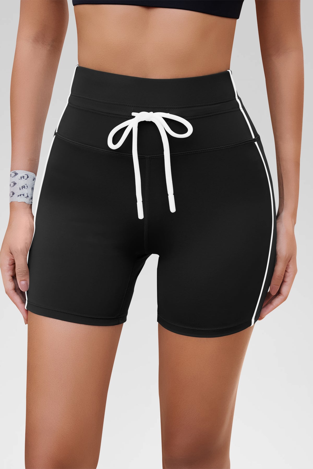 Aoysky Womens Black Drawstring Biker Shorts