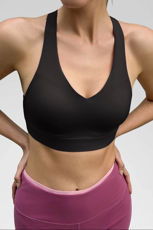 Aoysky Womens Black V Neck Yoga Bra