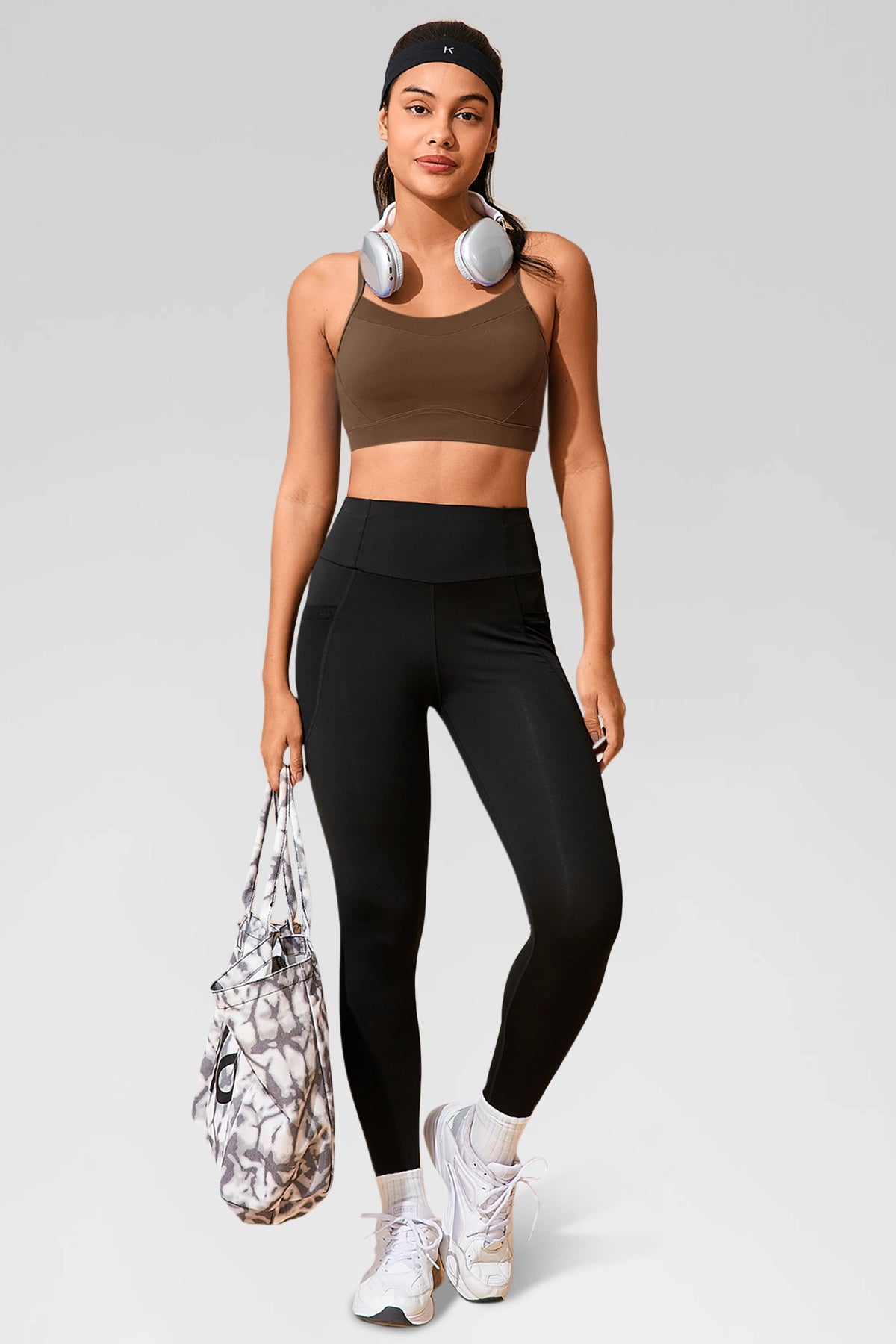 Aoysky Womens Brown Racerback Sports Bra