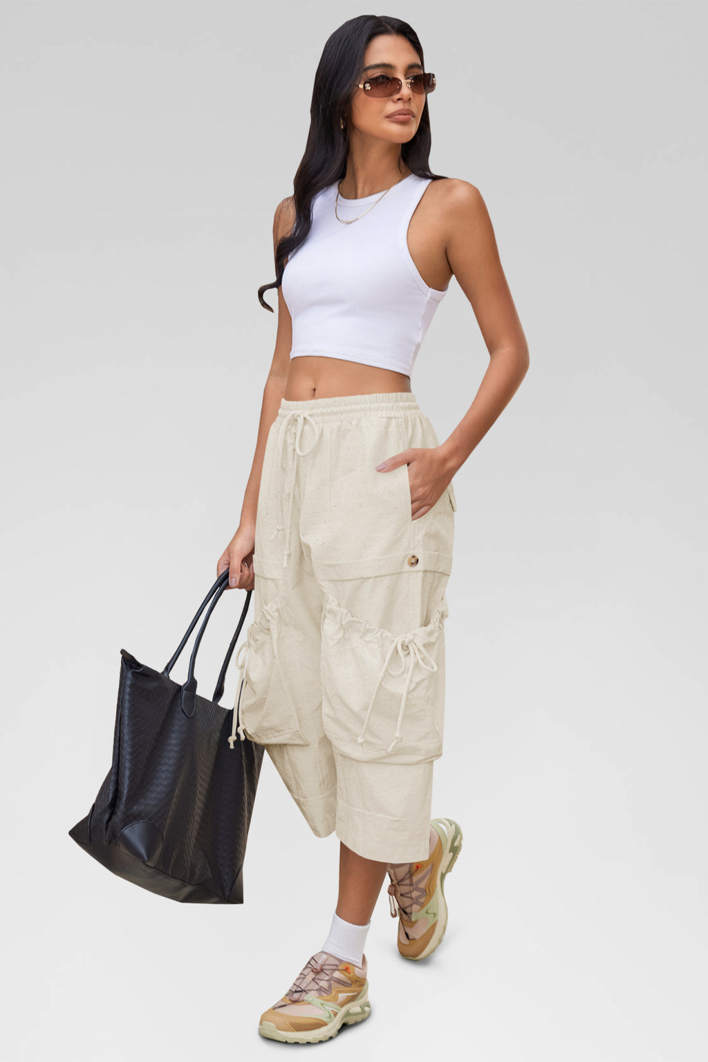 Aoysky Womens Apricot Cargo Capri Pants