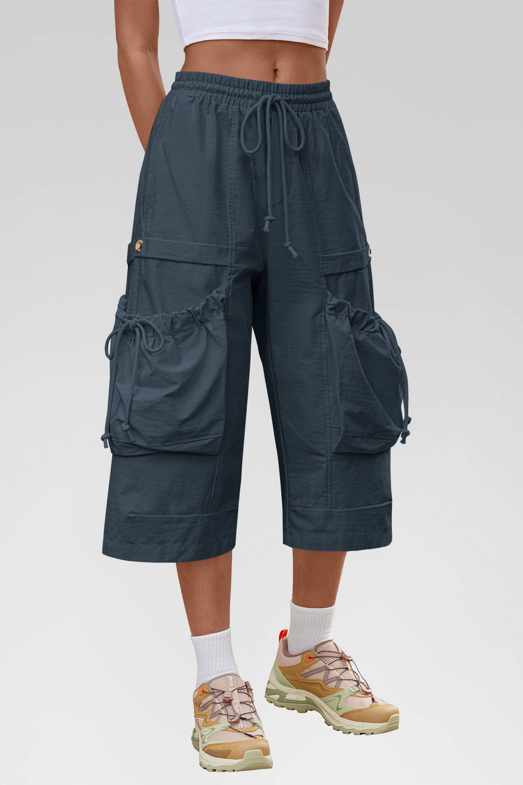 Aoysky Womens Dark Blue Cargo Capri Pants