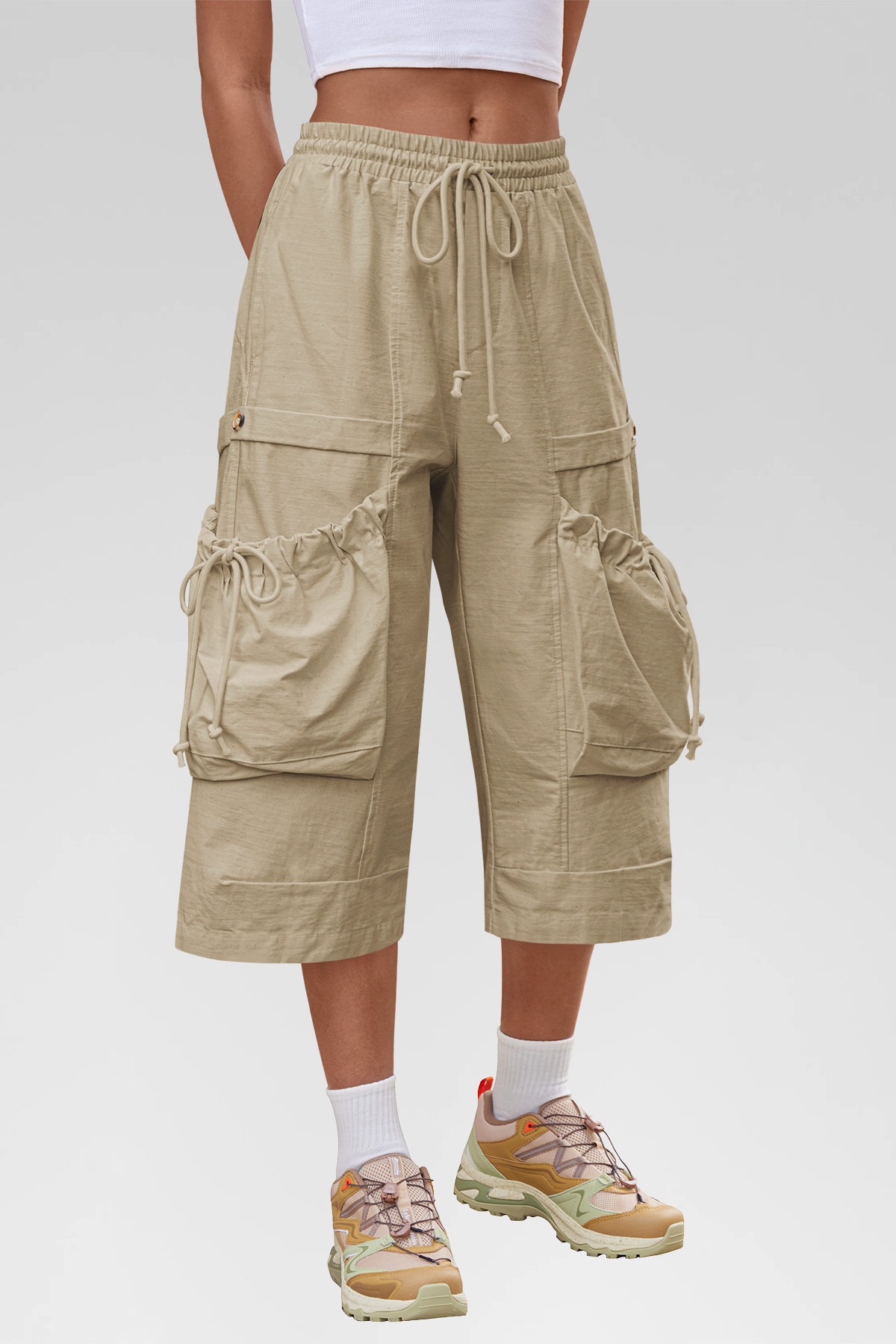 Aoysky Womens Khaki Cargo Capri Pants