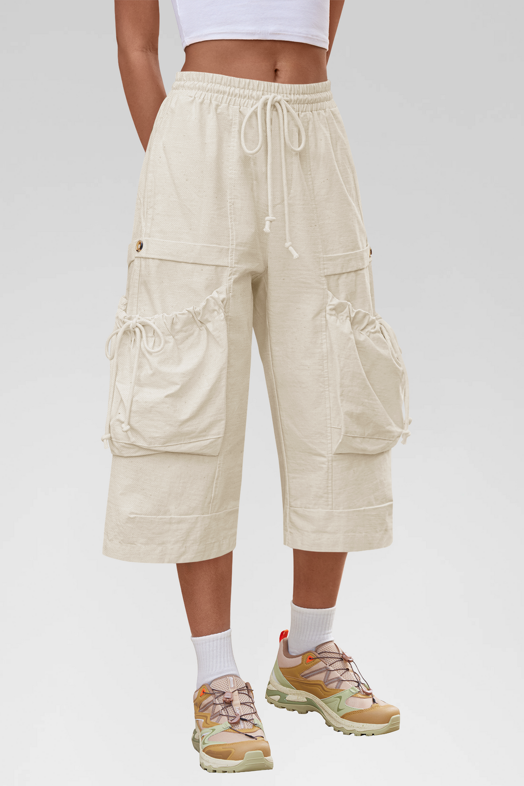 Aoysky Womens Apricot Cargo Capri Pants