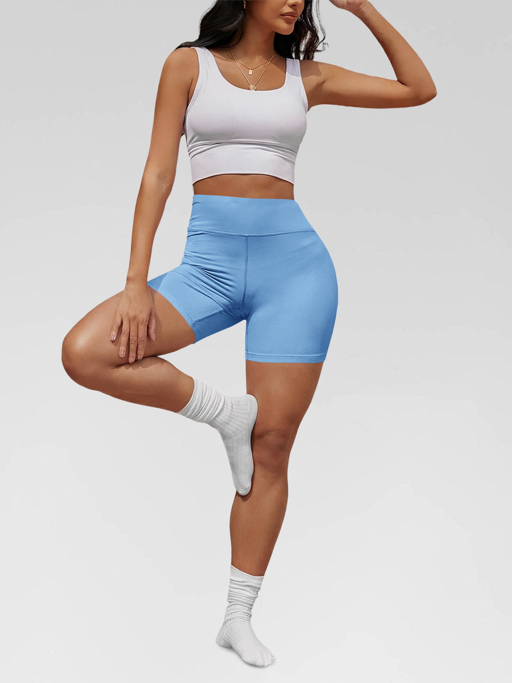 Aoysky Womens Blue Ribbed Biker Shorts