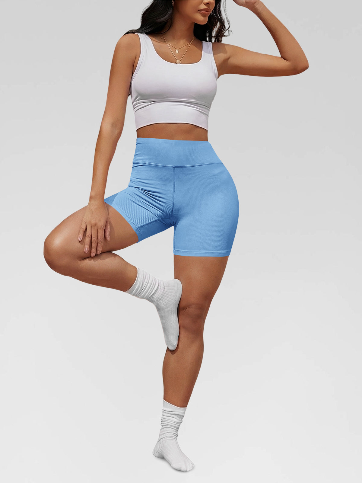 Aoysky Womens Blue Ribbed Biker Shorts