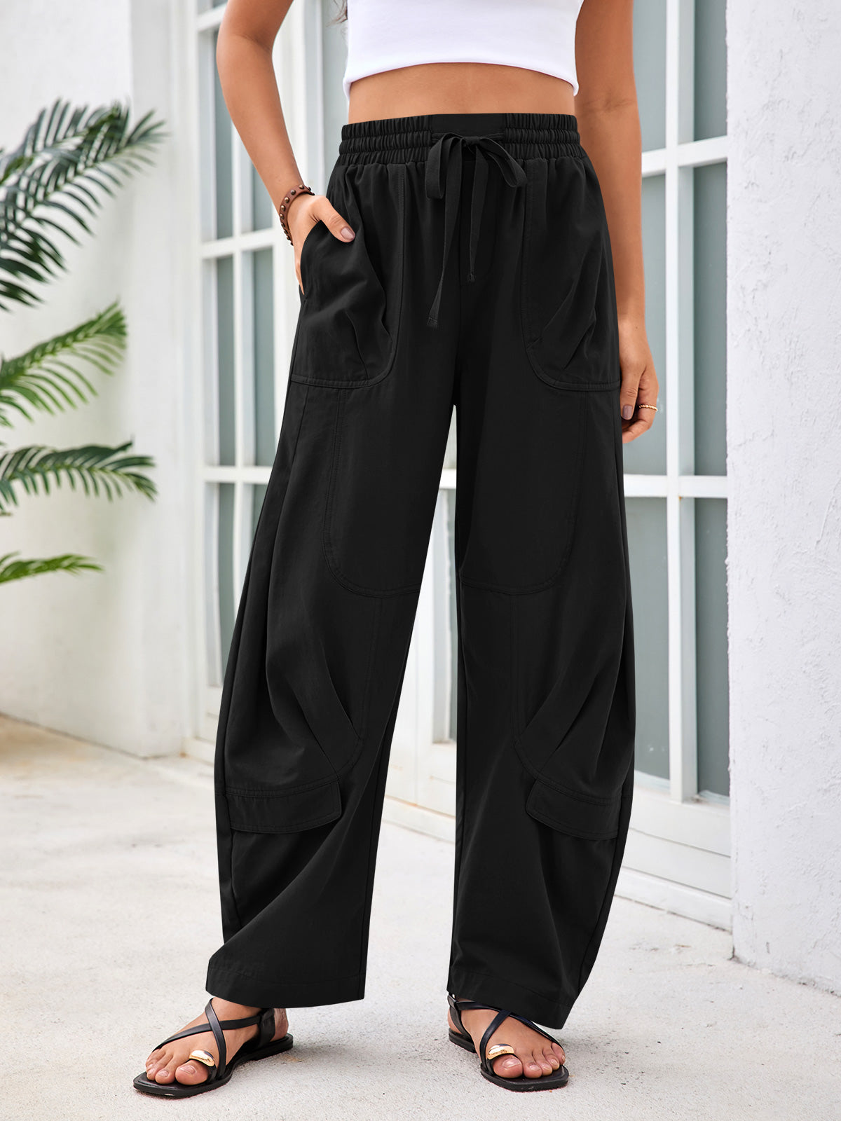 Aoysky Womens Black Cotton Barrel Pants