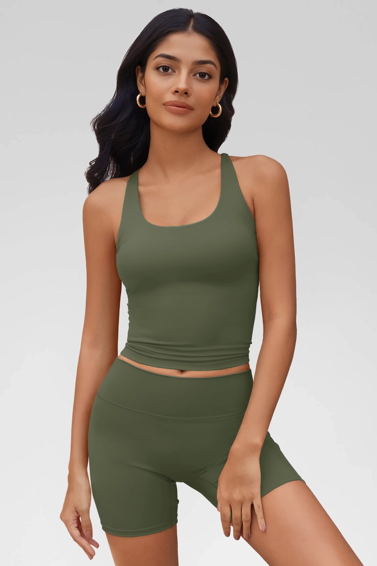 Aoysky Womens Army Green Halter Workout Set