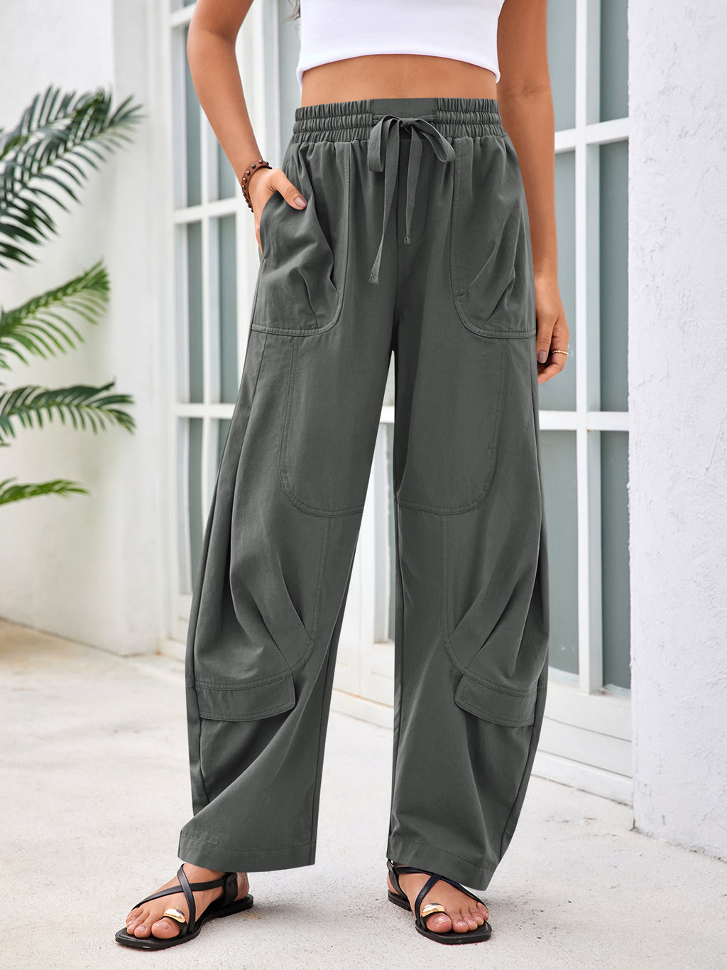 Aoysky Womens Dark Grey Cotton Barrel Pants