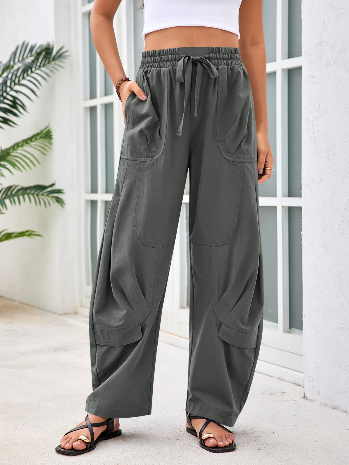 Aoysky Womens Dark Grey Cotton Barrel Pants