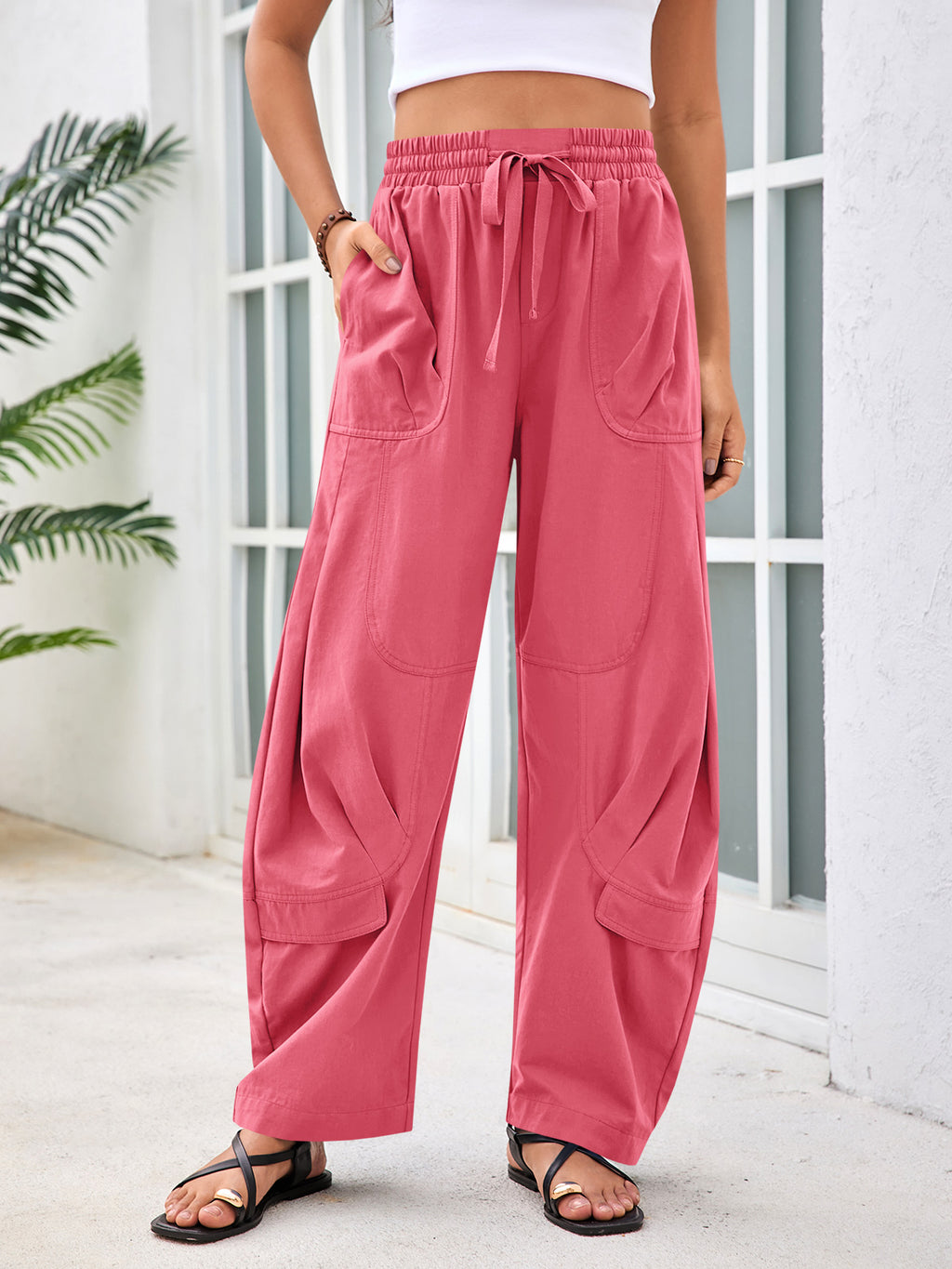 Aoysky Womens Pink Cotton Barrel Pants