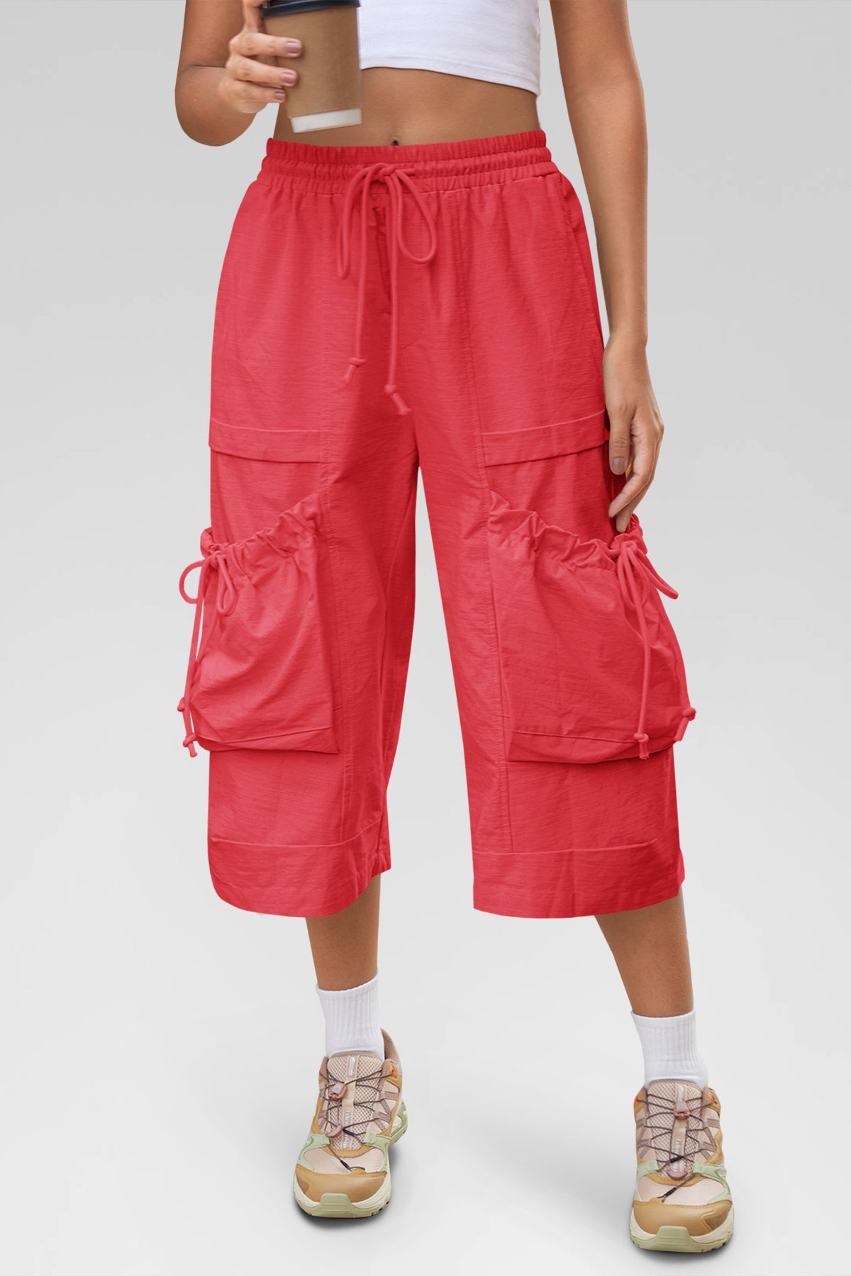 Aoysky Womens Red Cargo Capri Pants