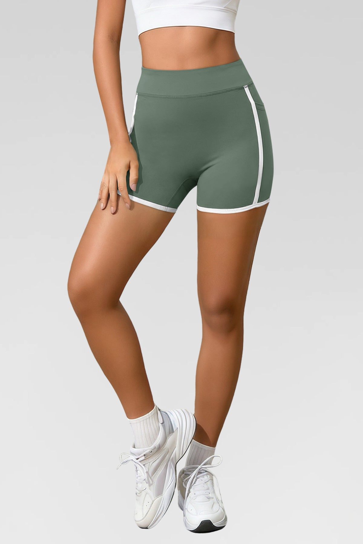 Aoysky Womens Green High Waist Biker Shorts