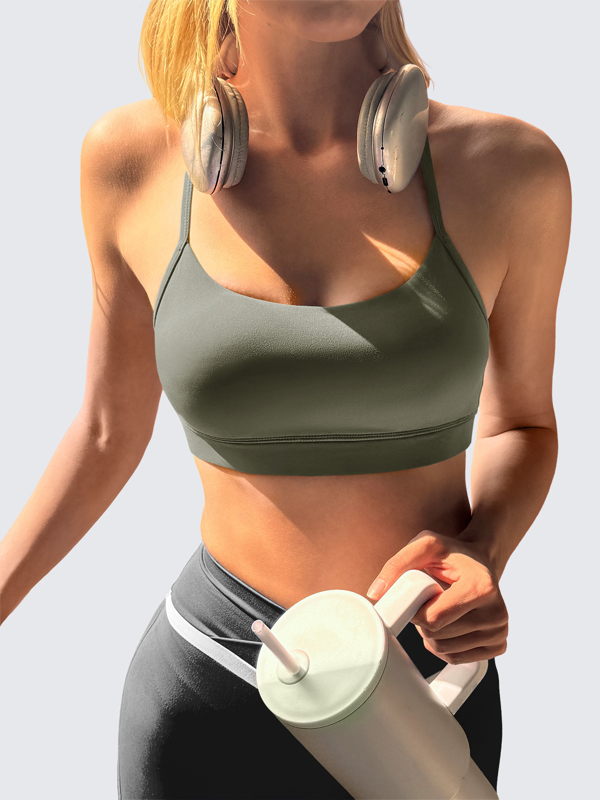 Aoysky Womens Army Green Y Back Sports Bra