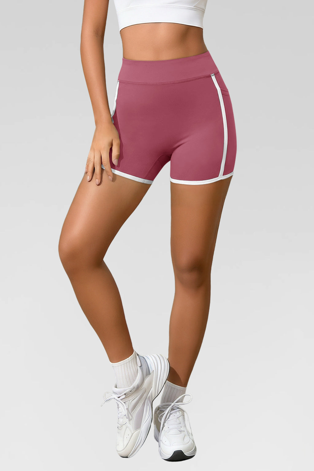 Aoysky Womens Dark Pink High Waist Biker Shorts