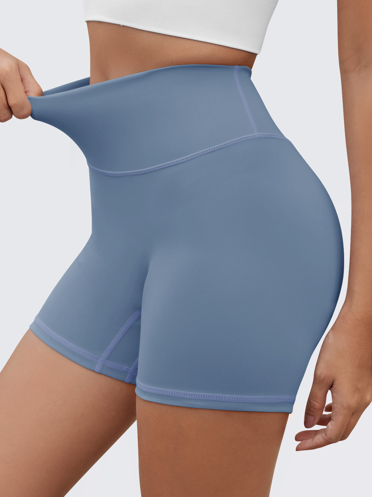 Aoysky Womens Bluish Grey Ruched Biker Shorts
