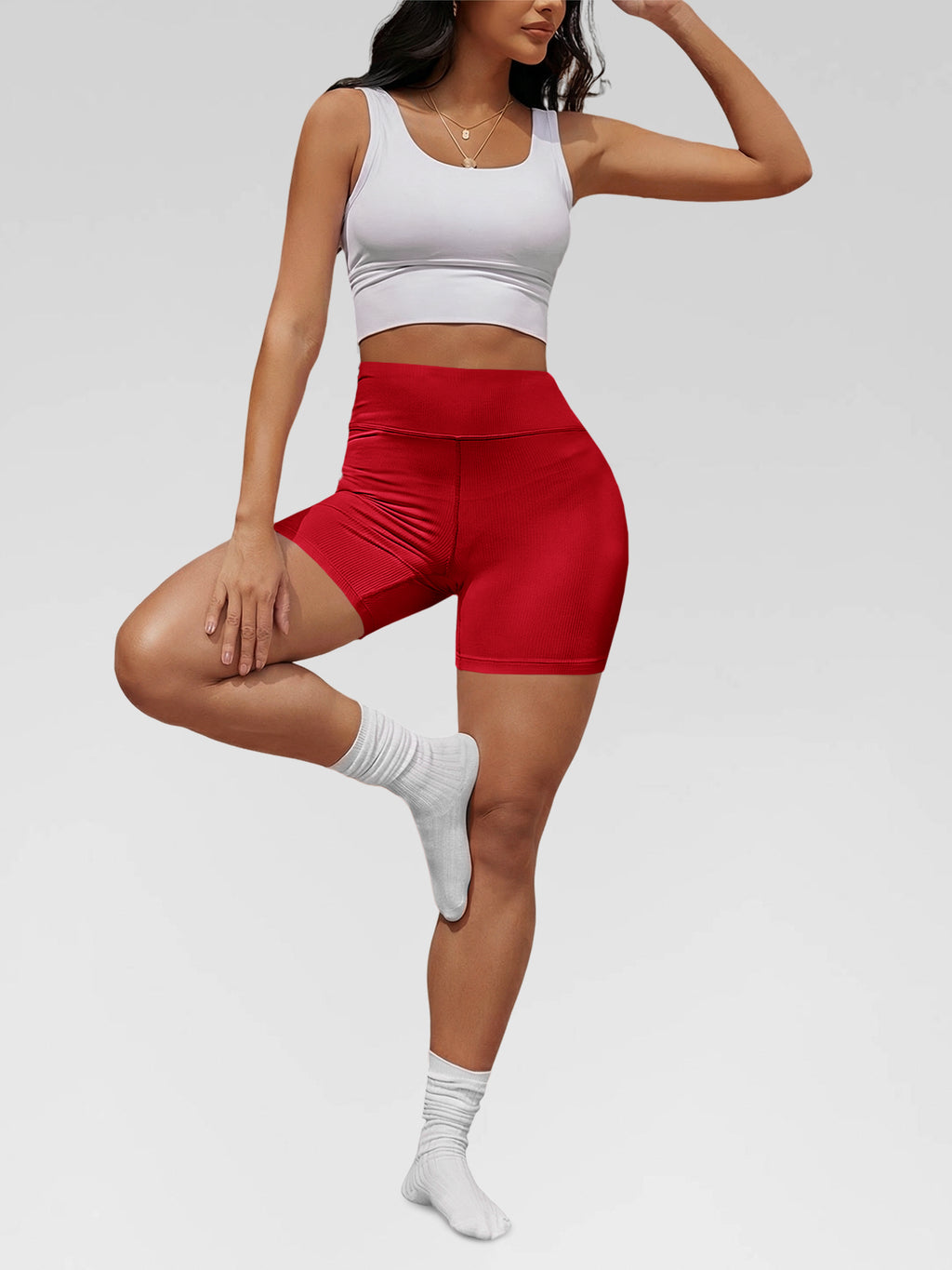 Aoysky Womens Red Ribbed Biker Shorts