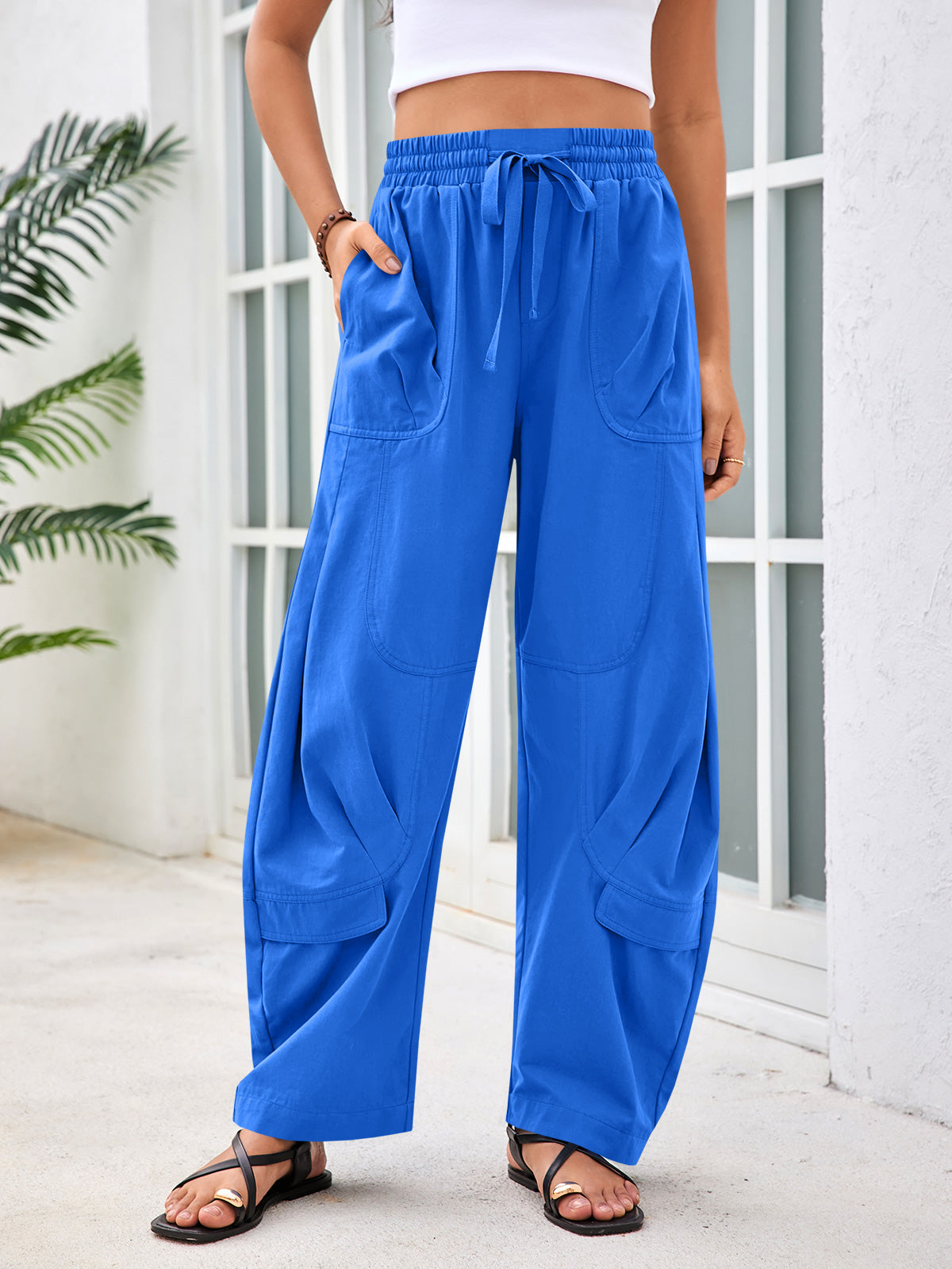 Aoysky Womens Blue Cotton Barrel Pants