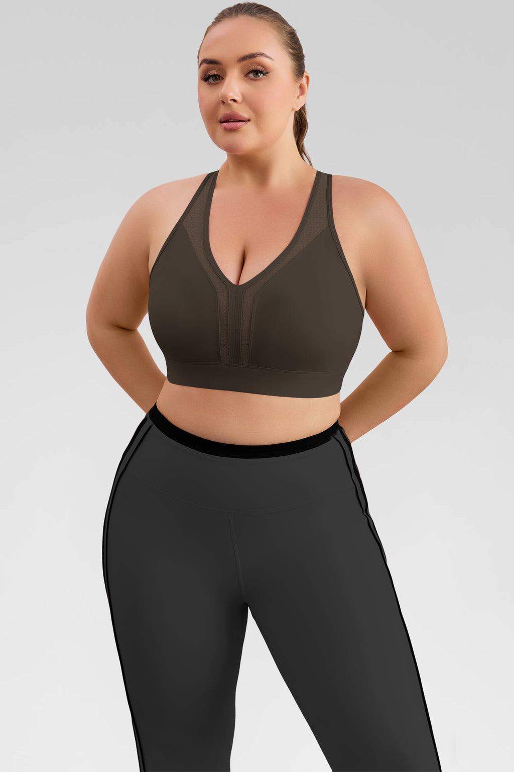 Aoysky Womens Brown Plus Size Sports Bra