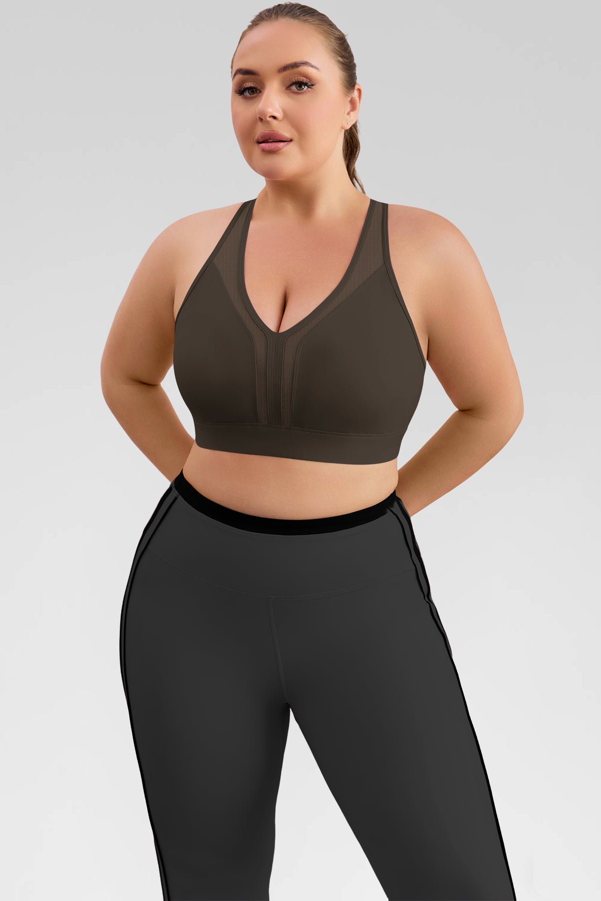 Aoysky Womens Brown Plus Size Sports Bra