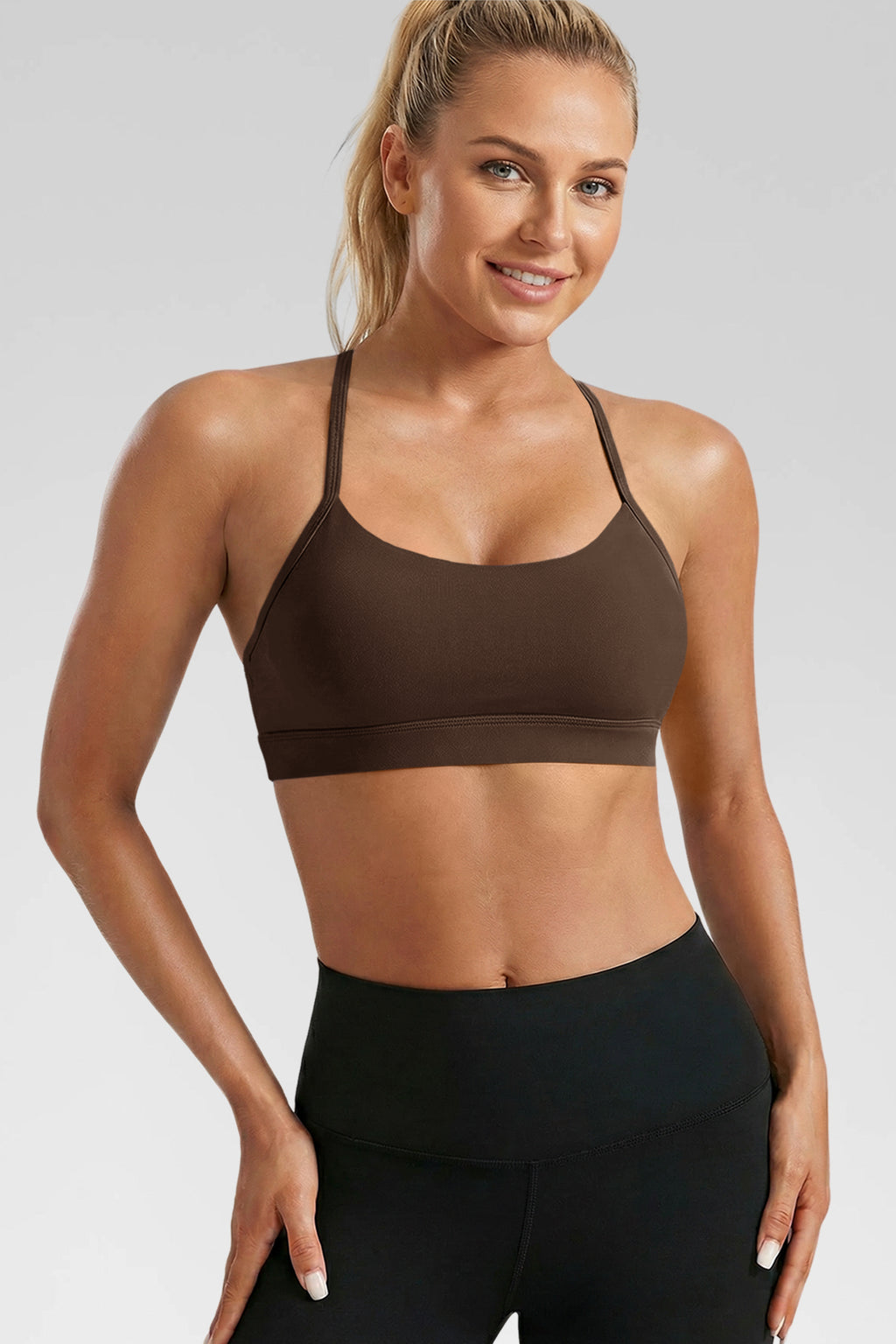 Aoysky Womens Brown Y Back Sports Bra