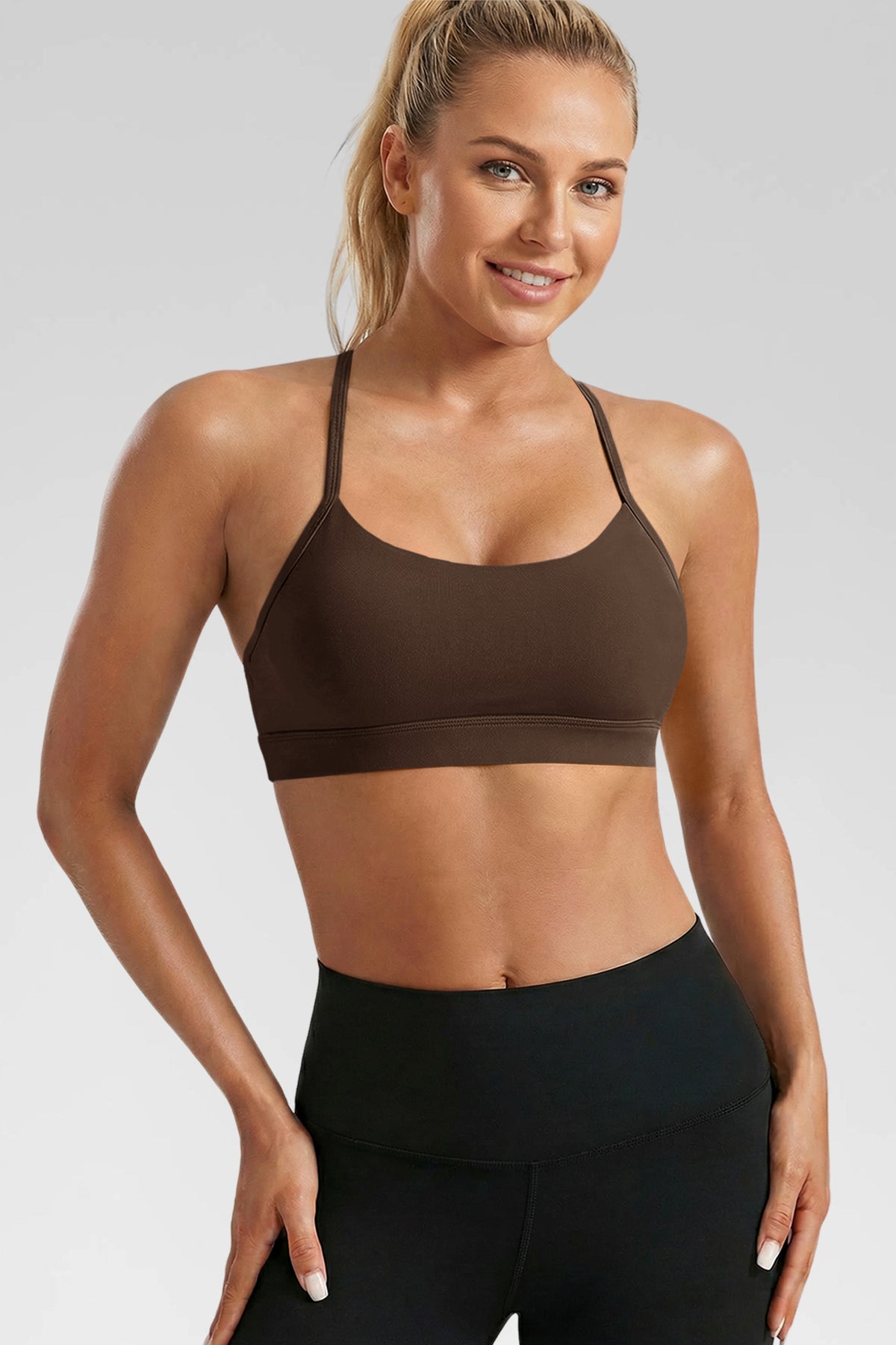 Aoysky Womens Brown Y Back Sports Bra