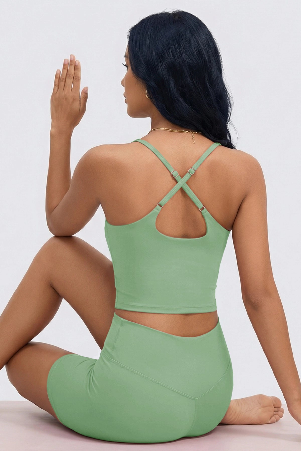 Aoysky Womens Green Halter Workout Set