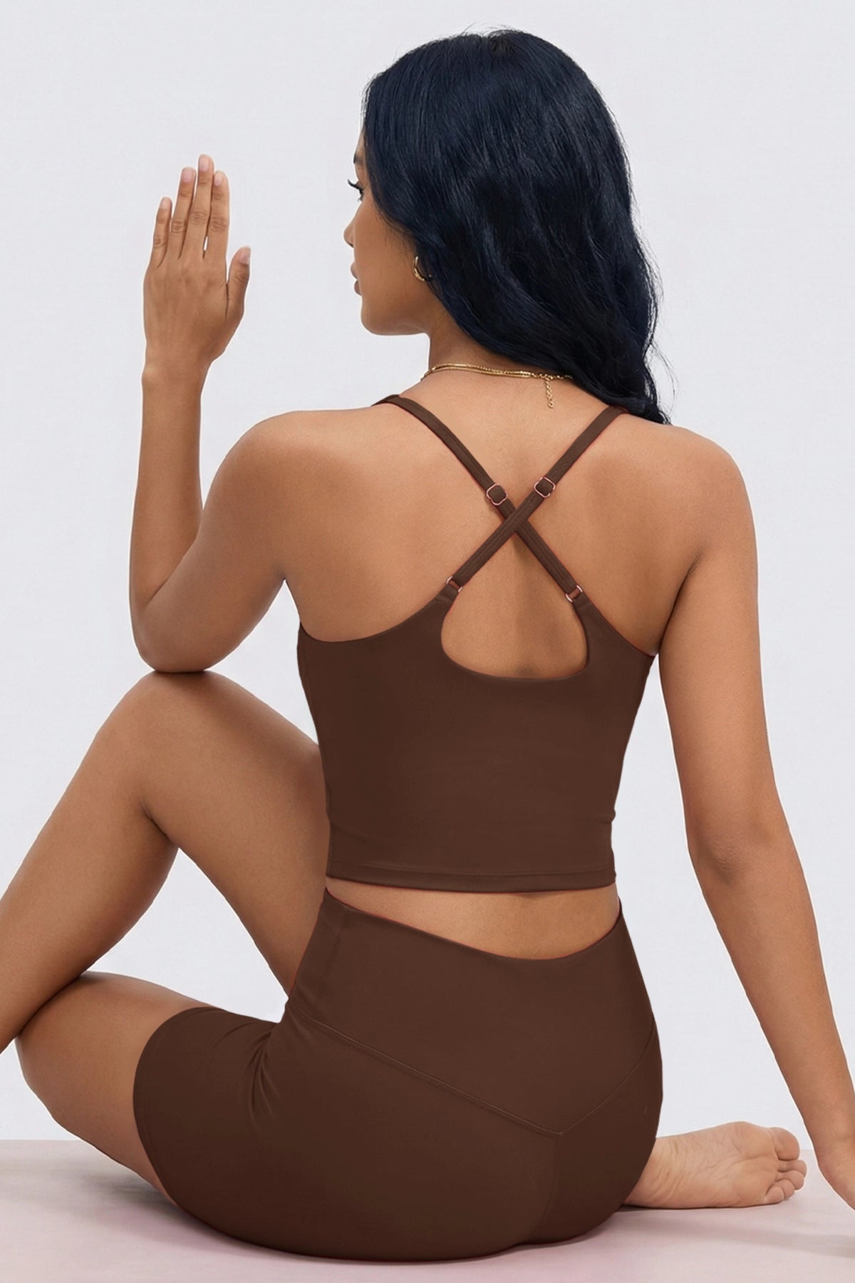 Aoysky Womens Brown Halter Workout Set