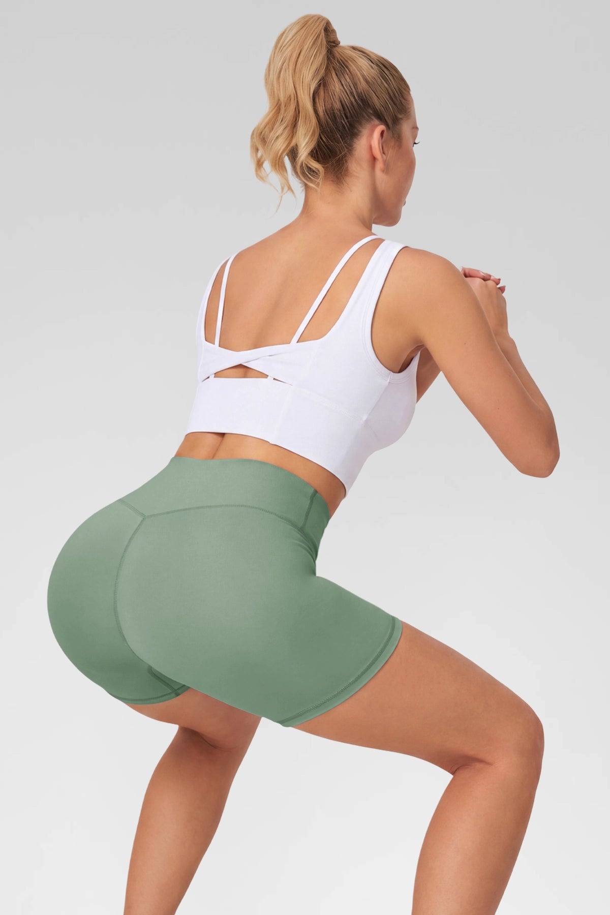Aoysky Womens Green Ruched Biker Shorts