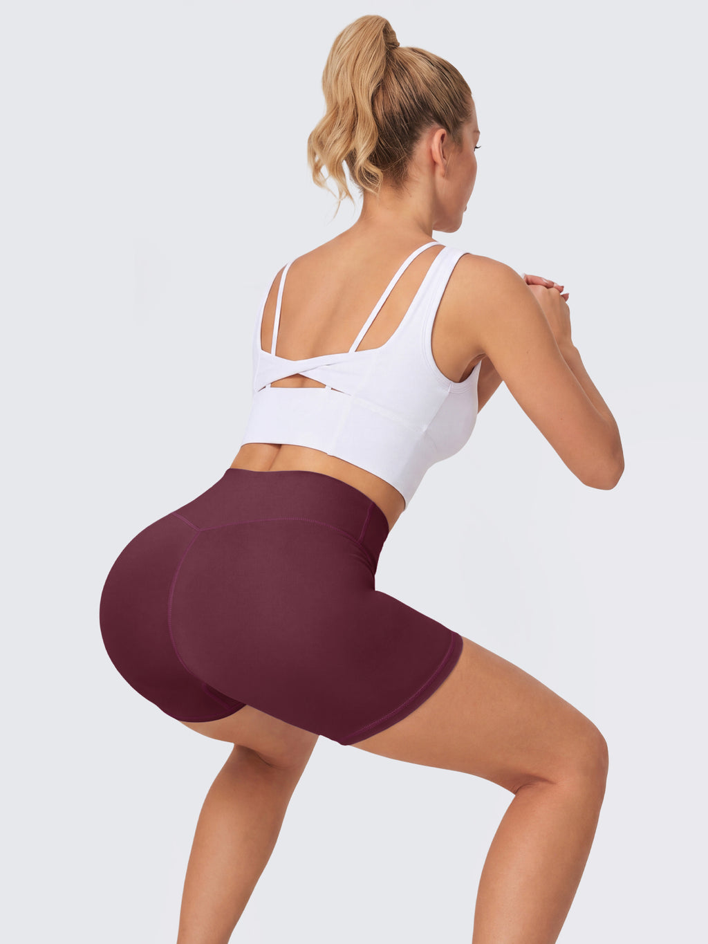 Aoysky Womens Burgundy Ruched Biker Shorts