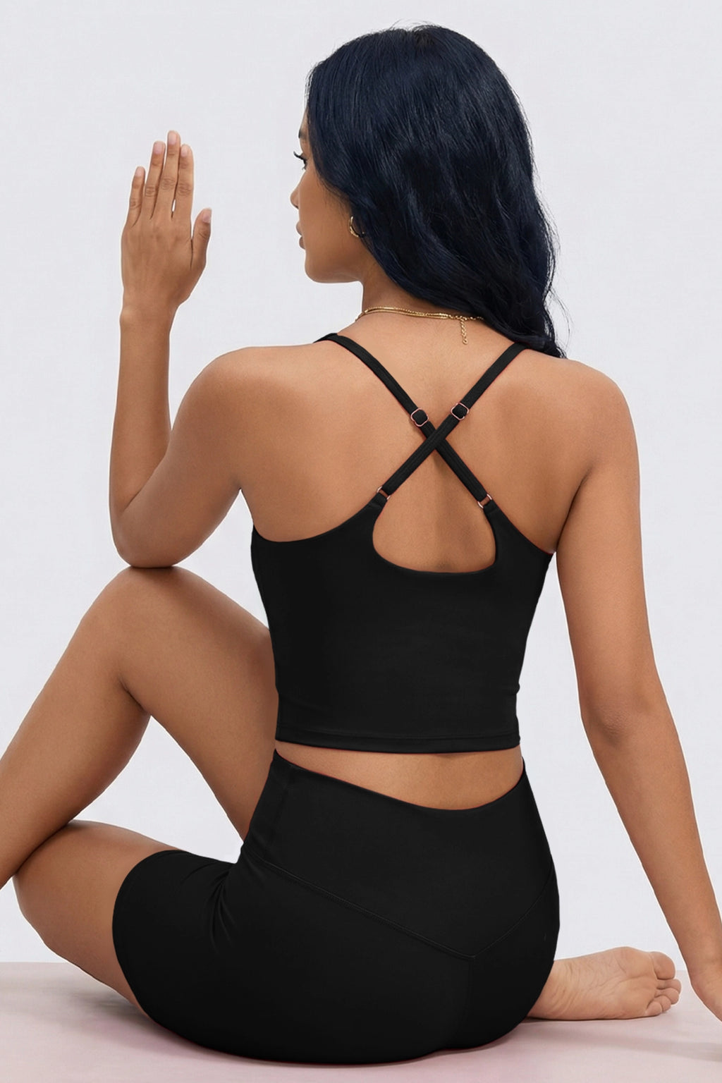 Aoysky Womens Black Halter Workout Set