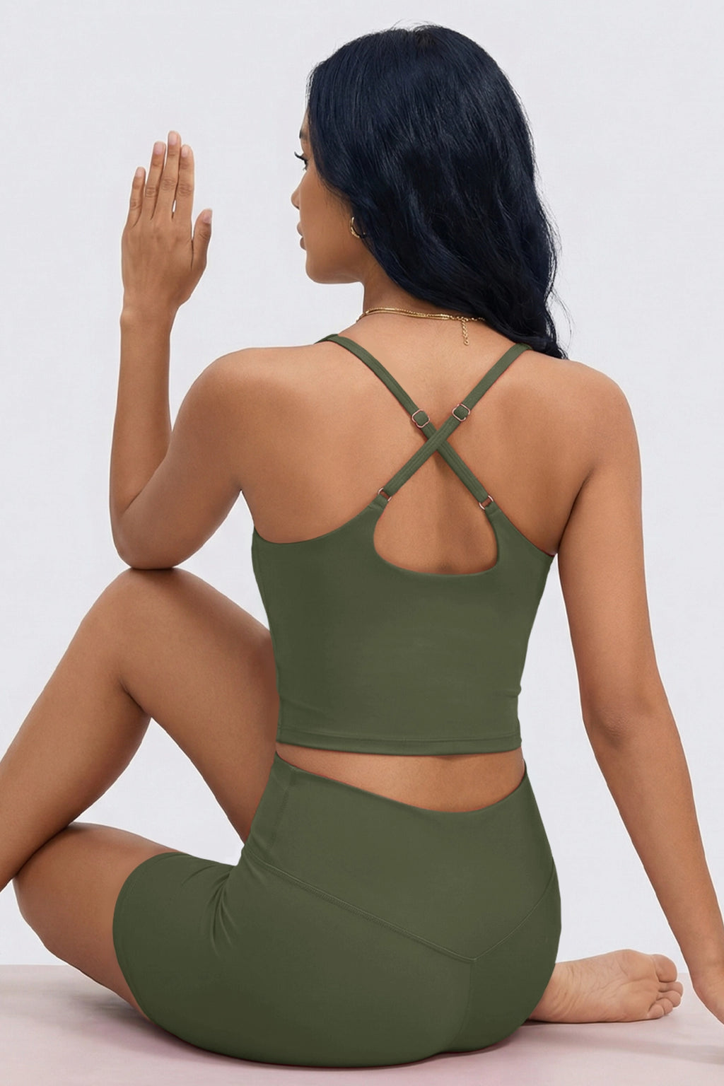 Aoysky Womens Army Green Halter Workout Set