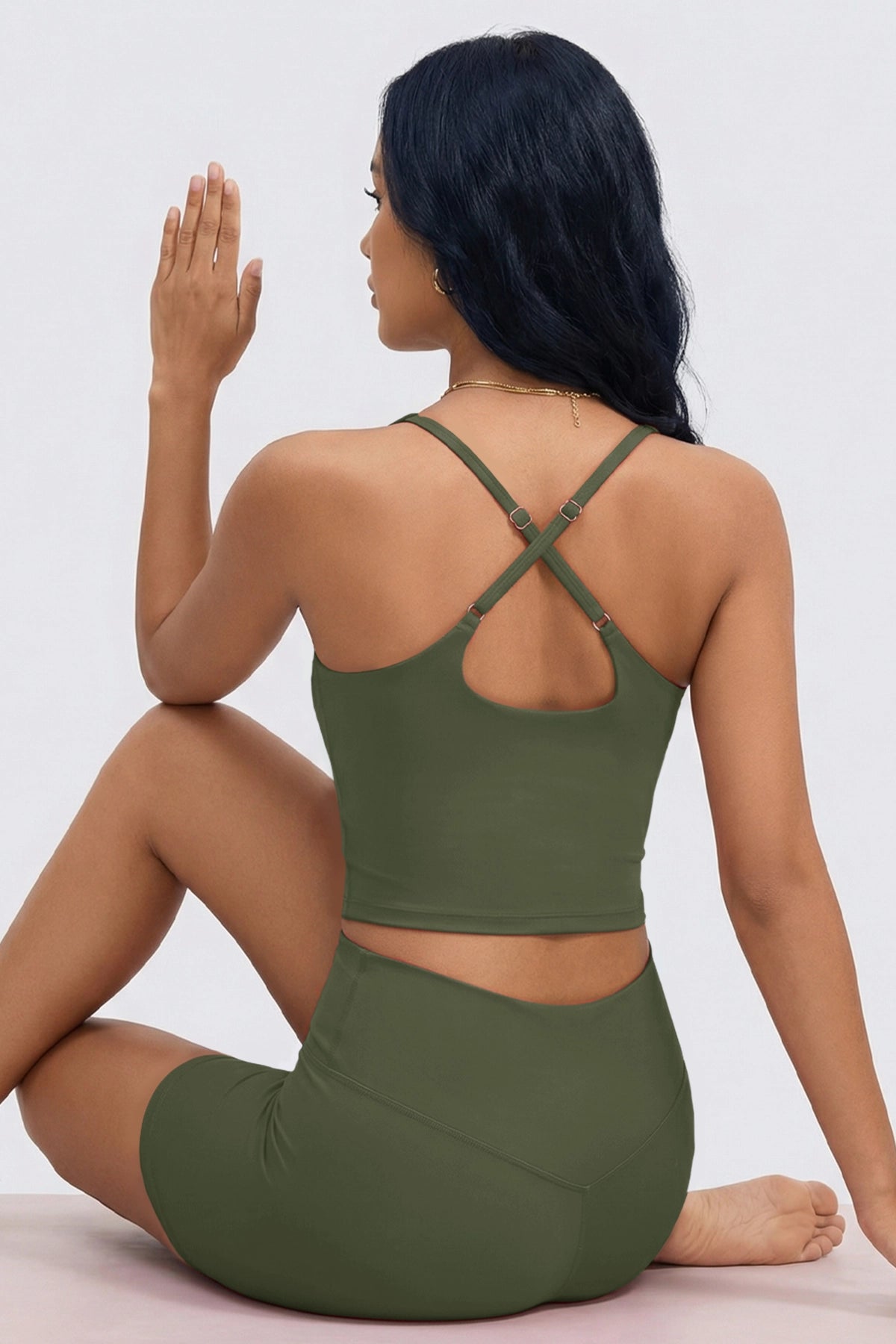 Aoysky Womens Army Green Halter Workout Set