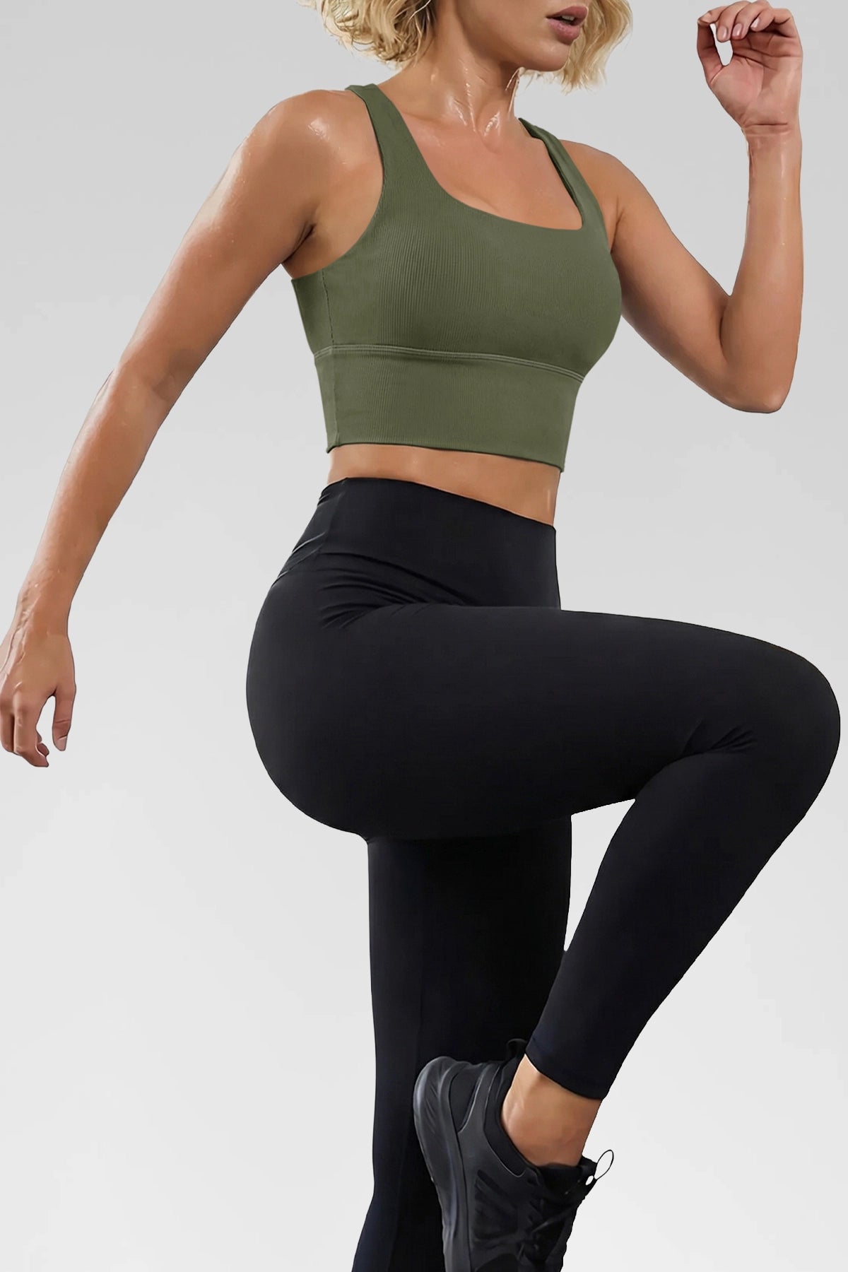Aoysky Womens Army Green Ribbed Racerback Tank