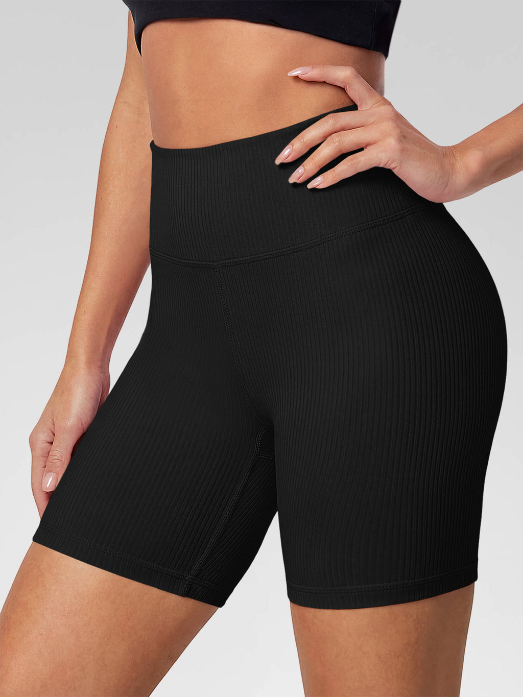 Aoysky Womens Black Ribbed Biker Shorts